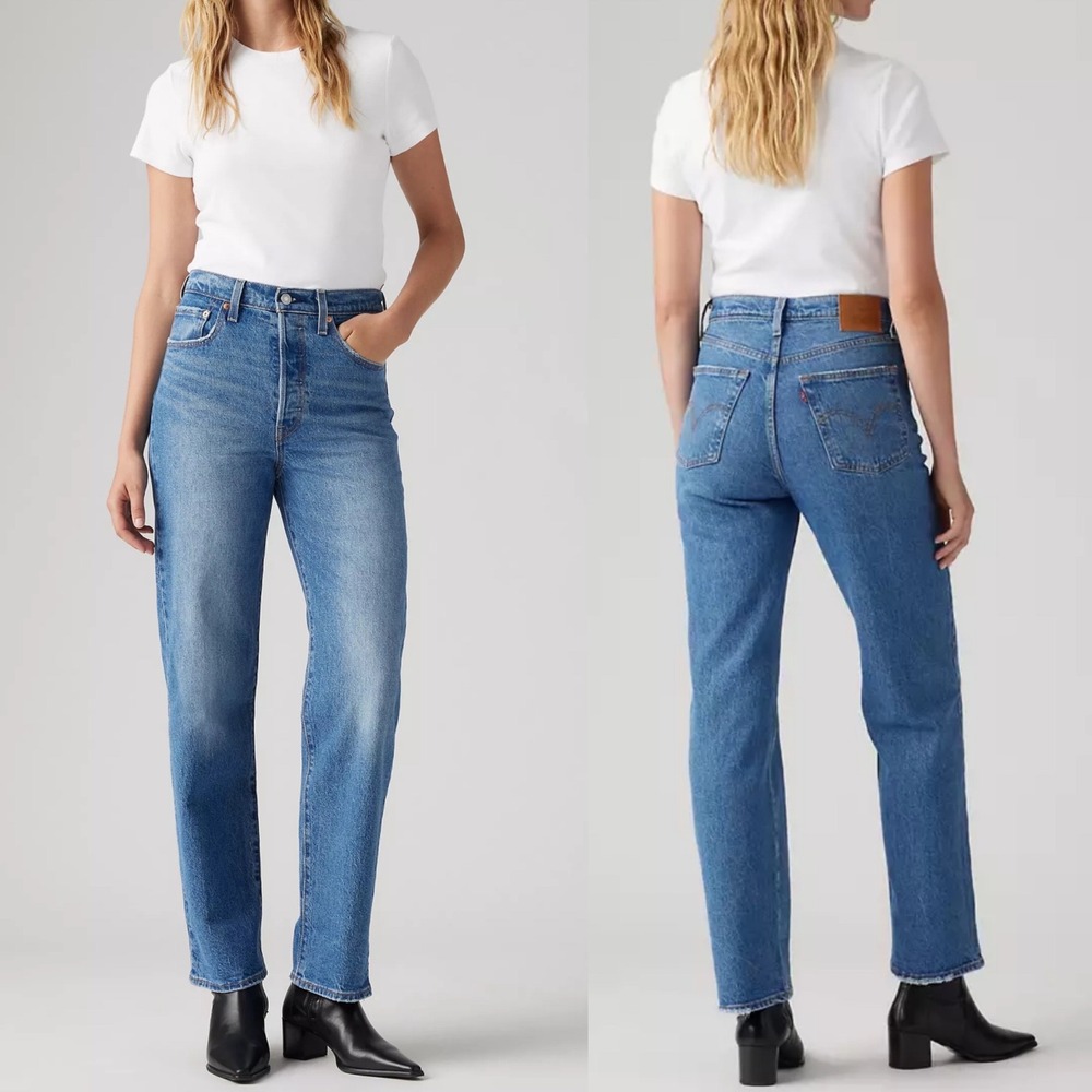 Levis Ribcage Straight Ankle Jeans Blue Womens Size 26 x 29 Waterless Denim High